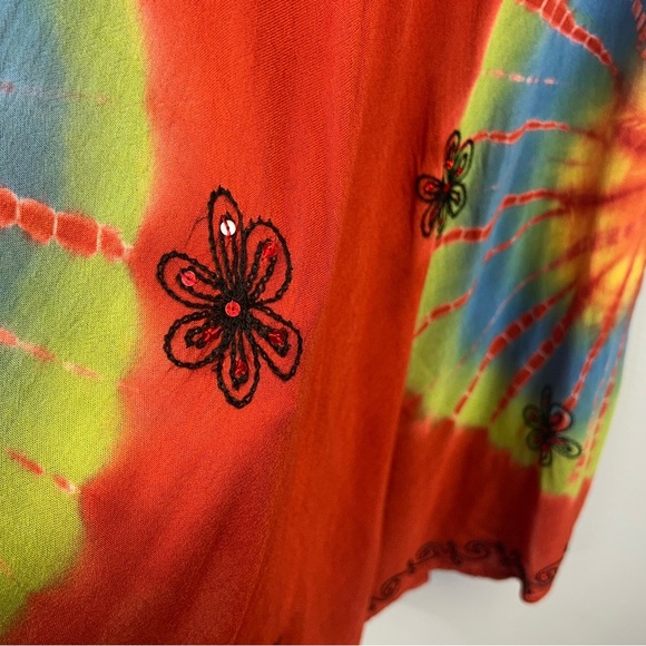 Vintage 90s Women's One Size Tie-Dye Bohemian Dress Dark Orange Hippie Festival - Picture 8 of 13